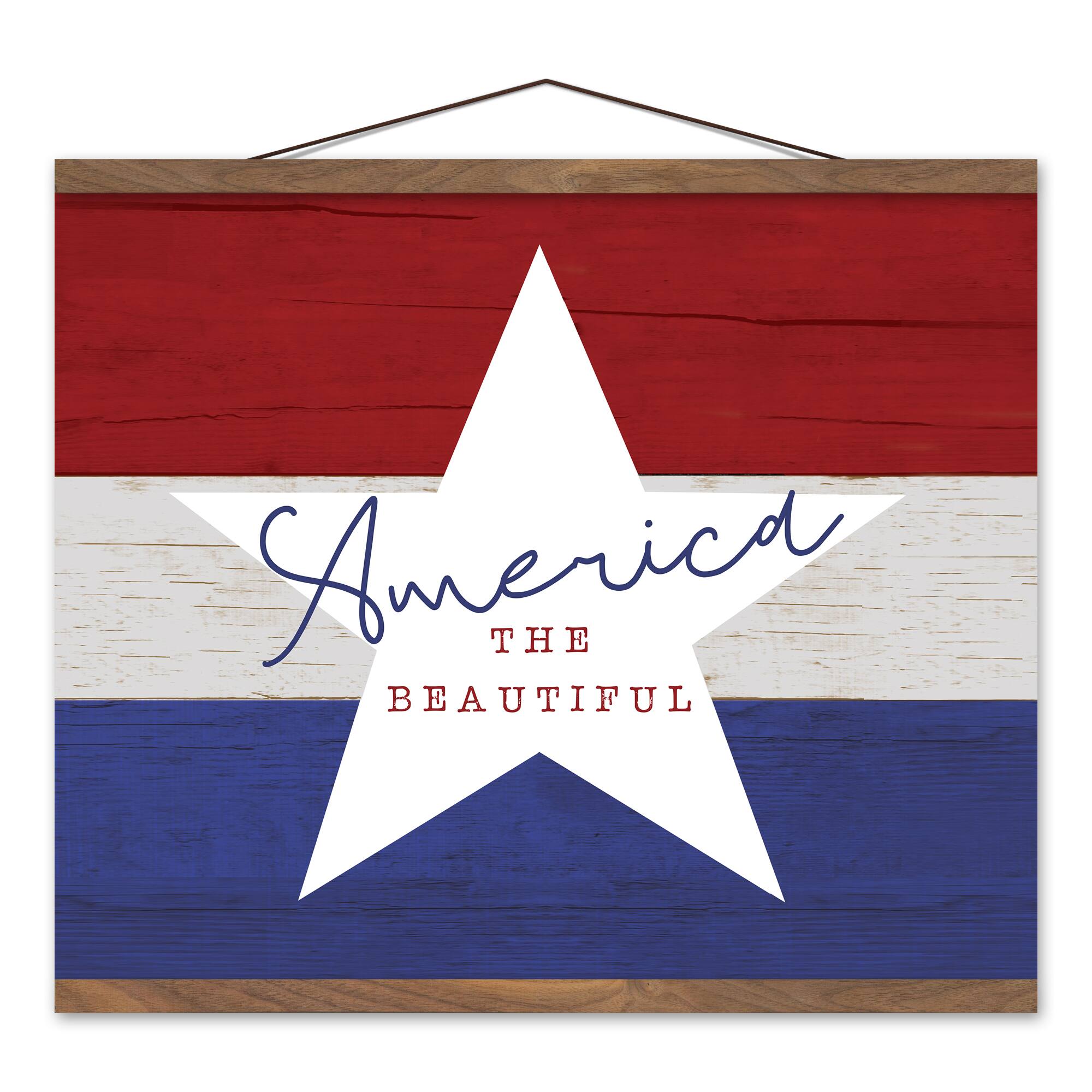 America the Beautiful Teak Hanging Canvas